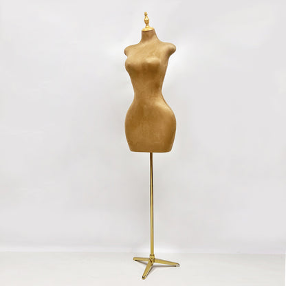 Tienda de ropa Jelimate, maniquí de torso femenino de tela de gamuza marrón, modelo de vestido de noche de mujer de cintura delgada y cadera grande, maniquí de torso para exhibición de vestido de novia