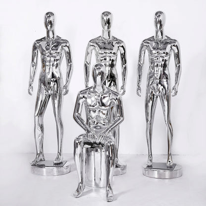 Jelimate High Quality Mirror Silver Male Mannequin Full Body,Boutique Men Dress Form for Window Display,Clothing Display Mannequin Torso Chrome Dummy