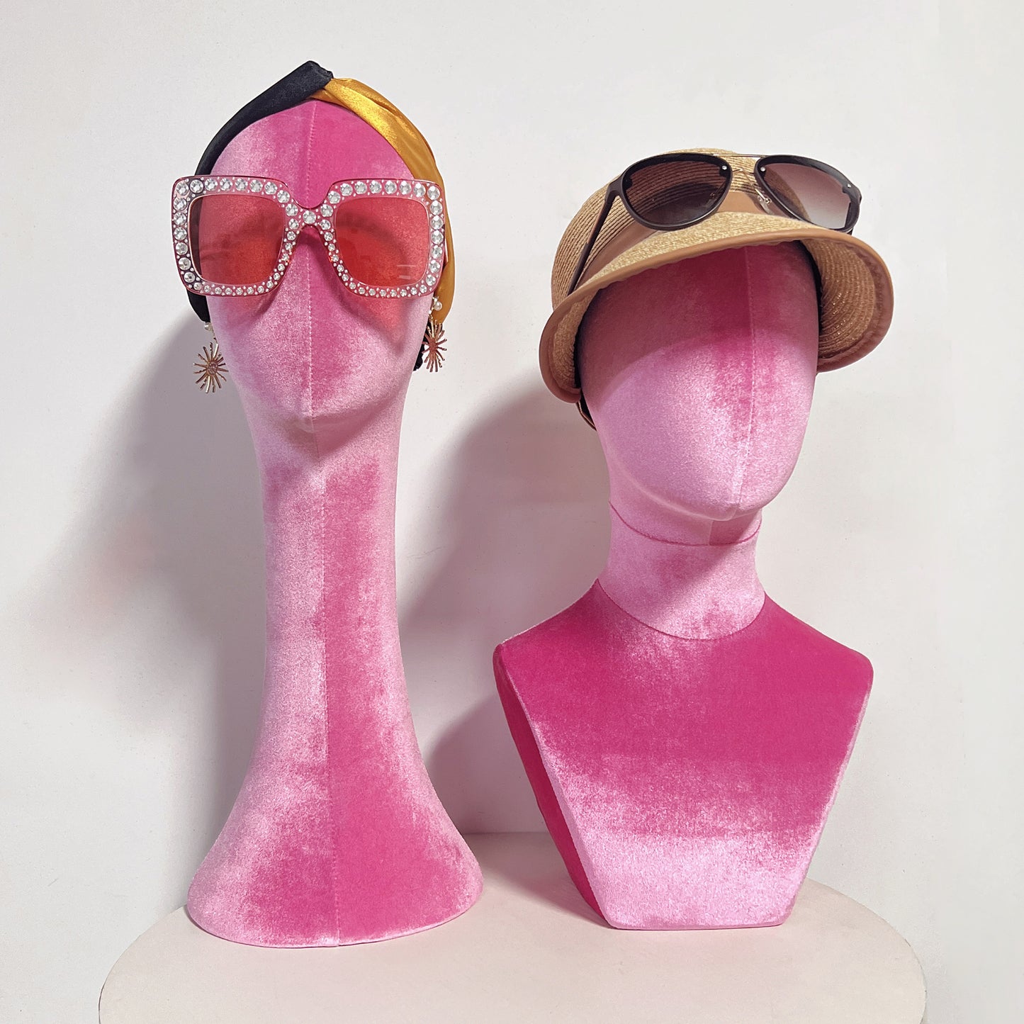 Jelimate Luxury Pink Mannequin Head Manikin,Fully Pinnable Velvet Dress Form Head Dummy,Hat Headband Sunglasses Jewelry Display Head Mannequin For Wigs