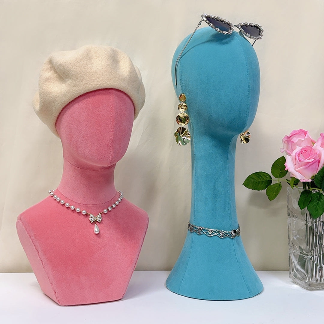 Jelimate Luxury Suede Velvet Mannequin Head Stand,Female Display Mannequin Head Long Neck Model,Sunglasses Jewelry Headband Hat Wig Display Head Model