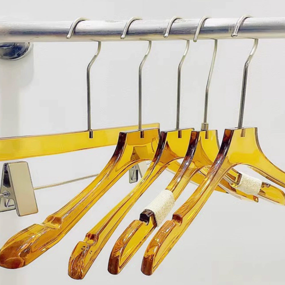 Jelimate High Quality Acrylic Pant Clothing Hanger,Clear Yellow Clothes Trousers Shirt Hanger for Garment Rack,Wedding Dress Hanger with Silver Hook
