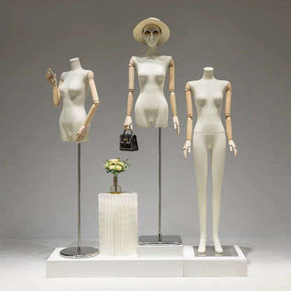 Maniquí femenino popular de lino beige de Jelimate, maniquí de cuerpo entero con forma de vestido de lino para exhibición en ventana, torso de maniquí, modelo de accesorios con hombros planos para maniquí de vestir