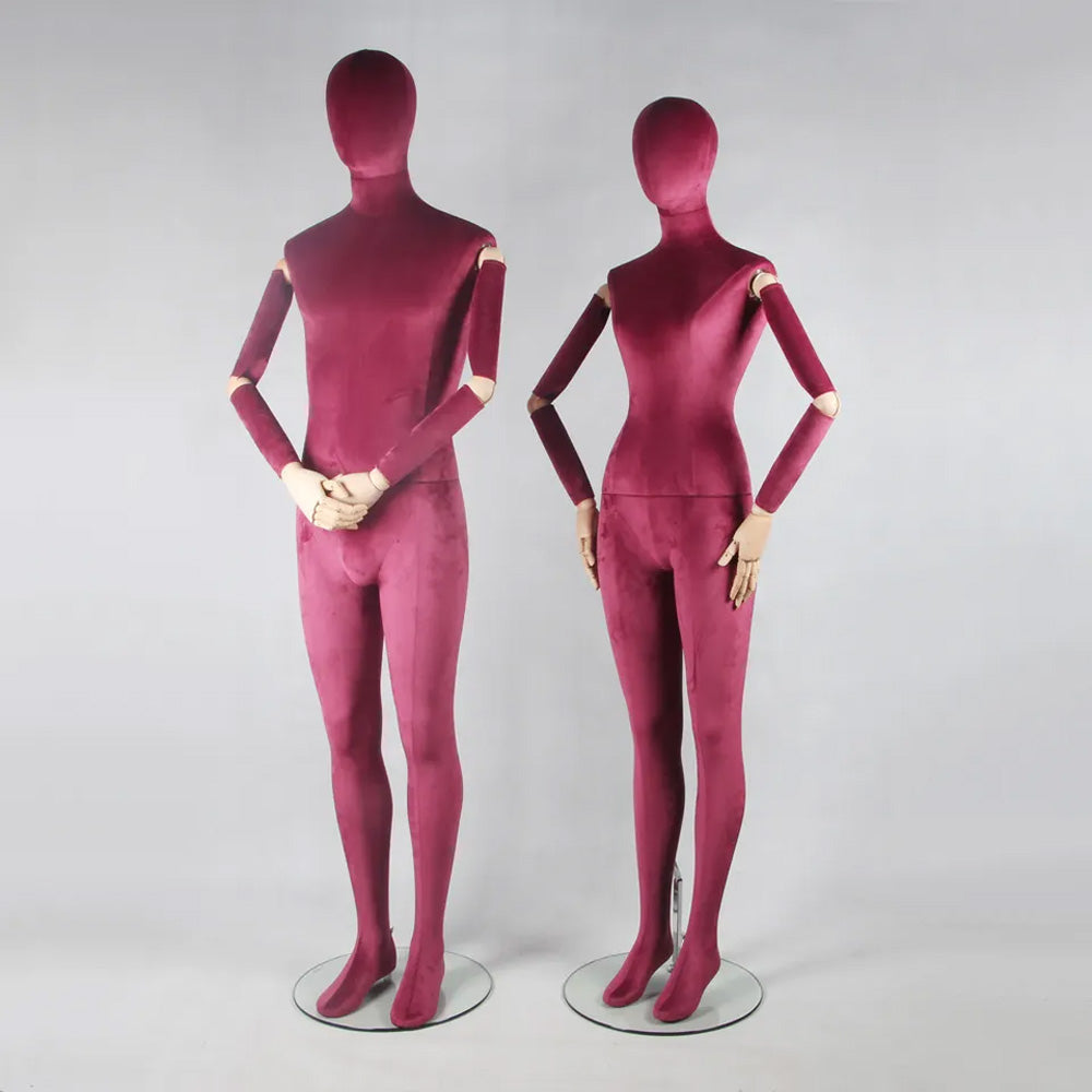 Jelimate Fashion Female Male Mannequin Full Body Dress Form,Window Display Colorful Velvet Dress Form Torso,Clothing Dress Form Manikin Head Wooden Arms