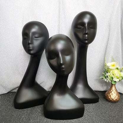 Jelimate Long Neck Black Mannequin Head Dress Form,Female Head Mannequin Dummy Head Ornaments Plastic Mannequin Head Display Stand,Scarf Veil Headphone Wig Display Head Model Hat Display Stand