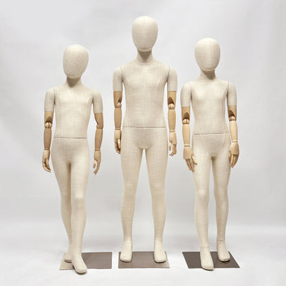 Jelimate Standing Sitting Pose Kid Full Body Mannequin,Grey Linen Fabric Teenage Male Display Model Full Body Dress Form,Kid Body Mannequin Clothing Display Dress Form