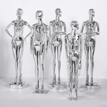 Jelimate Adult Female Chrome Mannequin Full Body,Clothing Store Mirror Silver Mannequin Women Dress Form,Window Display Clothing Dress Form Shoulder Model