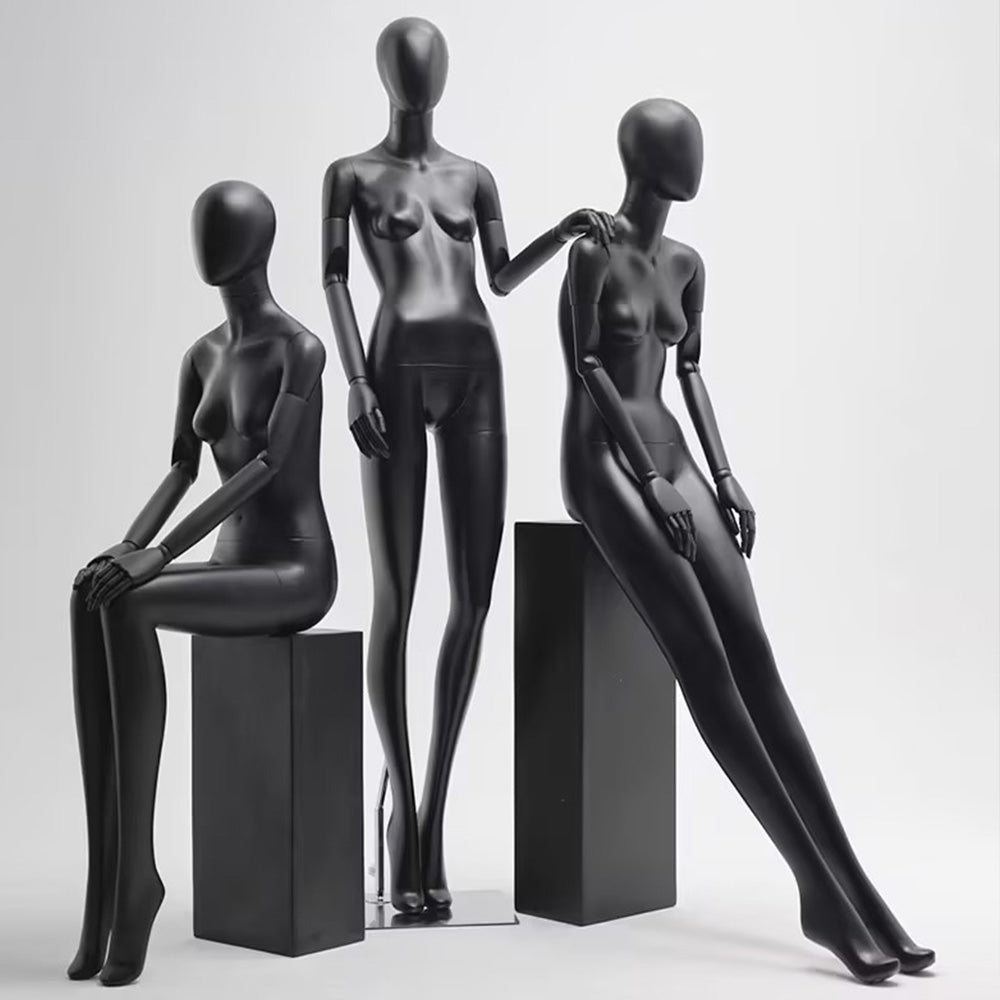 Jelimate Luxury Female Full Body Mannequin in Standing&Sitting,Grey Black Lacquered Female Fiberglass Mannequin Dress Form,Window Display Female Full Body Model,Fashion Clothing Store Clothing Display Mannequin Shooting Dummy