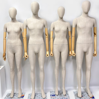 Jelimate Boutique Store Female Full Body Mannequin,Men Full Body Dress Form Model Bamboo Linen Dress Form,Luxury Clothing Display Mannequin with Wooden Arms