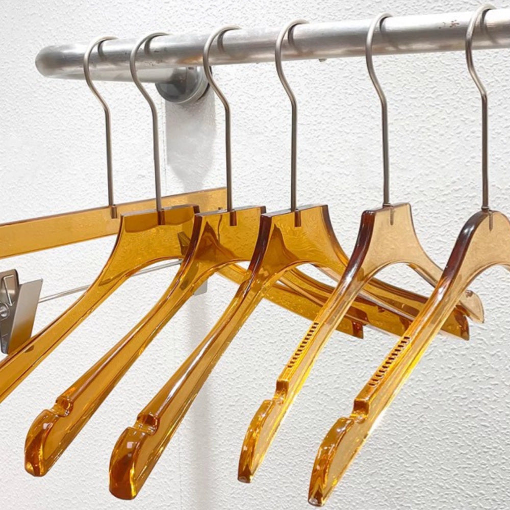 Jelimate High Quality Acrylic Pant Clothing Hanger,Clear Yellow Clothes Trousers Shirt Hanger for Garment Rack,Wedding Dress Hanger with Silver Hook