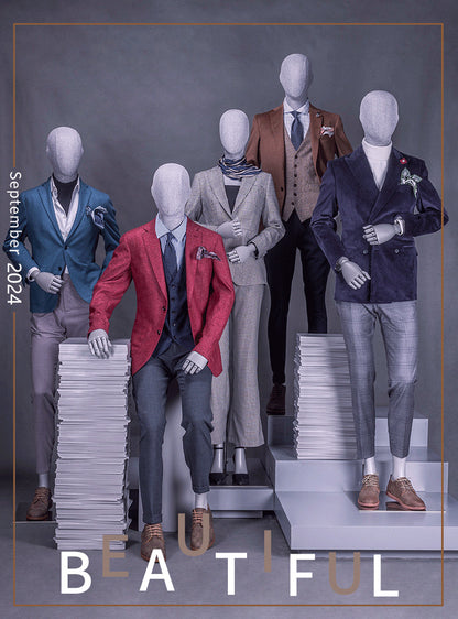 Jelimate Clothing Store Fiberglass Gray Male Full Body Mannequin,Fashion Window Display Men Display Model,Linen Fabric in Upper Body Painted in Lower Body,Men Suit Mannequin Clothing Display Dress Form