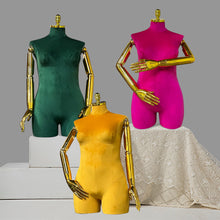 Load image into Gallery viewer, JM375 Adult Female Plus Size Mannequin Torso Display Dummy,Luxury Colorful Velvet Dress Form for Clothing Display,Wig Head Manikin Gold Arms
