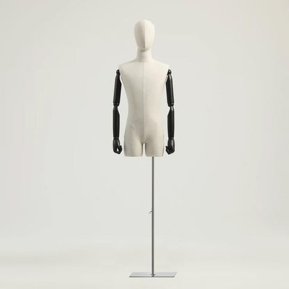 Jelimate Half Body Male Female Dress Form Torso,Natural Linen Fabric Covered Mannequin,Women Men Clothing Display Mannequin Torso With Wooden Arms