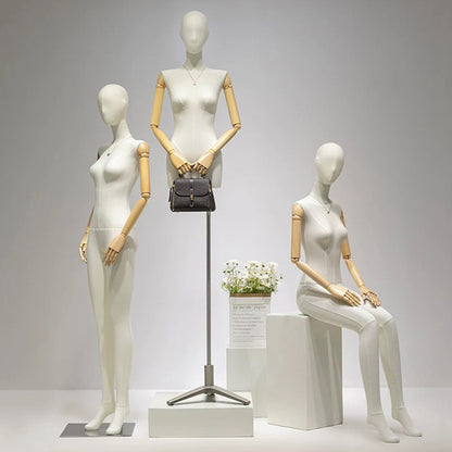 Maniquí femenino popular de lino beige de Jelimate, maniquí de cuerpo entero con forma de vestido de lino para exhibición en ventana, torso de maniquí, modelo de accesorios con hombros planos para maniquí de vestir