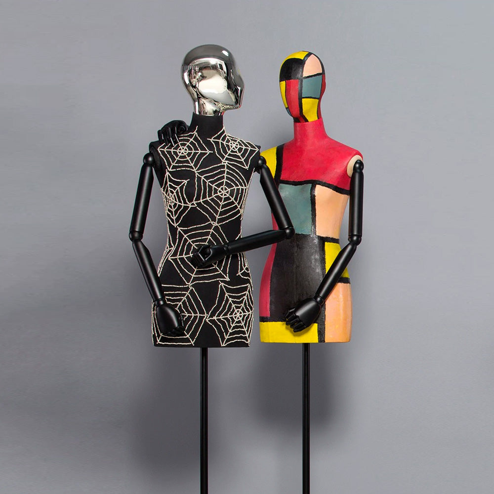 Jelimate Custom Fabirc Mannequin Torso With Head,Female Dress Form Torso With Black Wooden Arms,Window Display Clothing Dress Form Black Tripod Stand