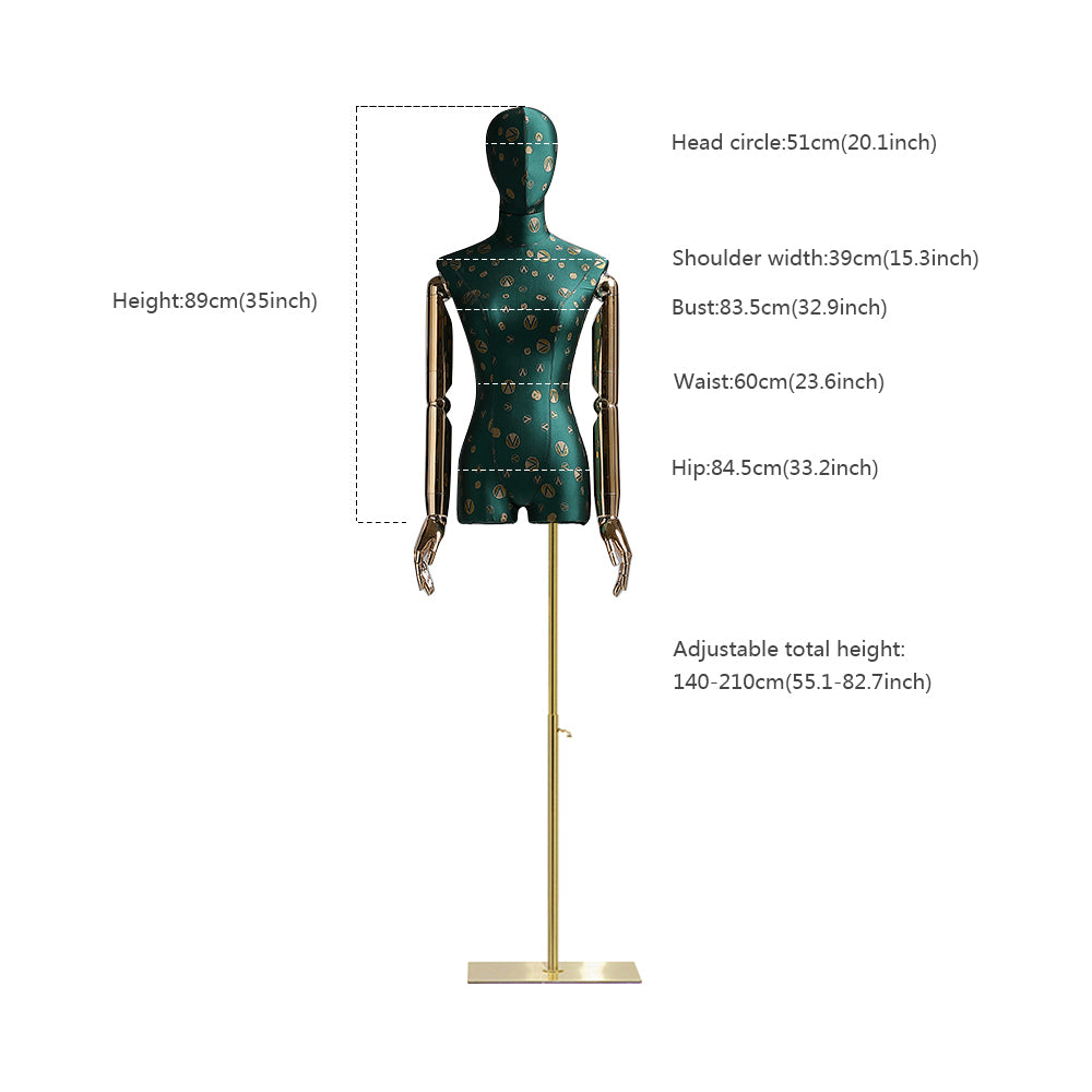 Jelimate High End Half Body Female Dress Form Mannequin With Gold Arms,Handmade Embroidery Mannequin Torso Stand,Wedding Dress Clothing Display Mannequin Torso