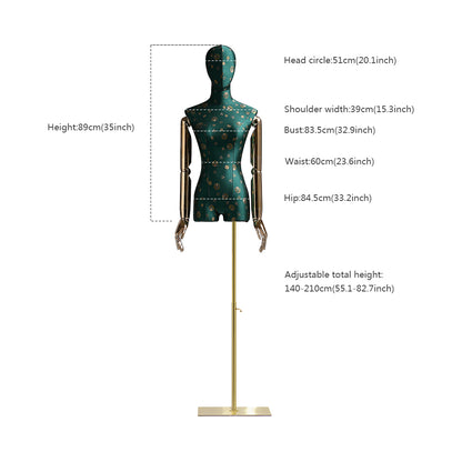 Jelimate High End Half Body Female Dress Form Mannequin With Gold Arms,Handmade Embroidery Mannequin Torso Stand,Wedding Dress Clothing Display Mannequin Torso