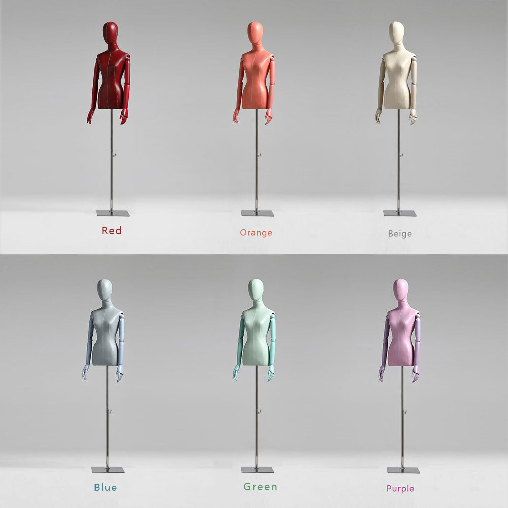 Jelimate Luxury Window Female Display Mannequin Torso With Color Wooden Arms Colorful Leather Fabric Mannequin Wedding Dress Clothing Display Dress Form