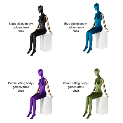 Jelimate Luxury Velvet Display Mannequin Torso,Female Full Body,Half Body,Sitting Pose Dress Form for Clothing Display,Wig Head Manikin Torso With Gold Arms