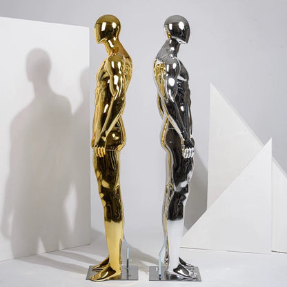 Jelimate Luxury Plated Silver Gold Male Full Body Mannequin,Window Display Chrome Golden Men Dress Form Model,Men Suit Clothing Display Dress Form Props