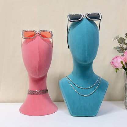 Jelimate Luxury Suede Velvet Mannequin Head Stand,Female Display Mannequin Head Long Neck Model,Sunglasses Jewelry Headband Hat Wig Display Head Model