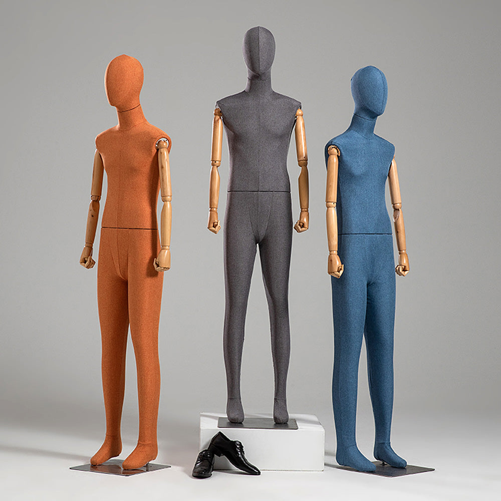 Jelimate High Quality Full Body Adult Male Mannequin,Colorful Linen Fabric Men Dress Form Model,Manikin Torso With Wooden Arms Clothing Display Mannequin