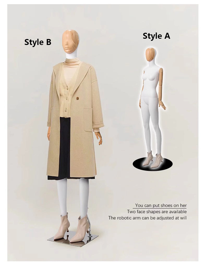 Jelimate High End Female Dress Form Mannequin Full Body,Clothing Store Clothing Display Model with Wood Grain Head,Adult Women Dummy Plastic Wooden Arms