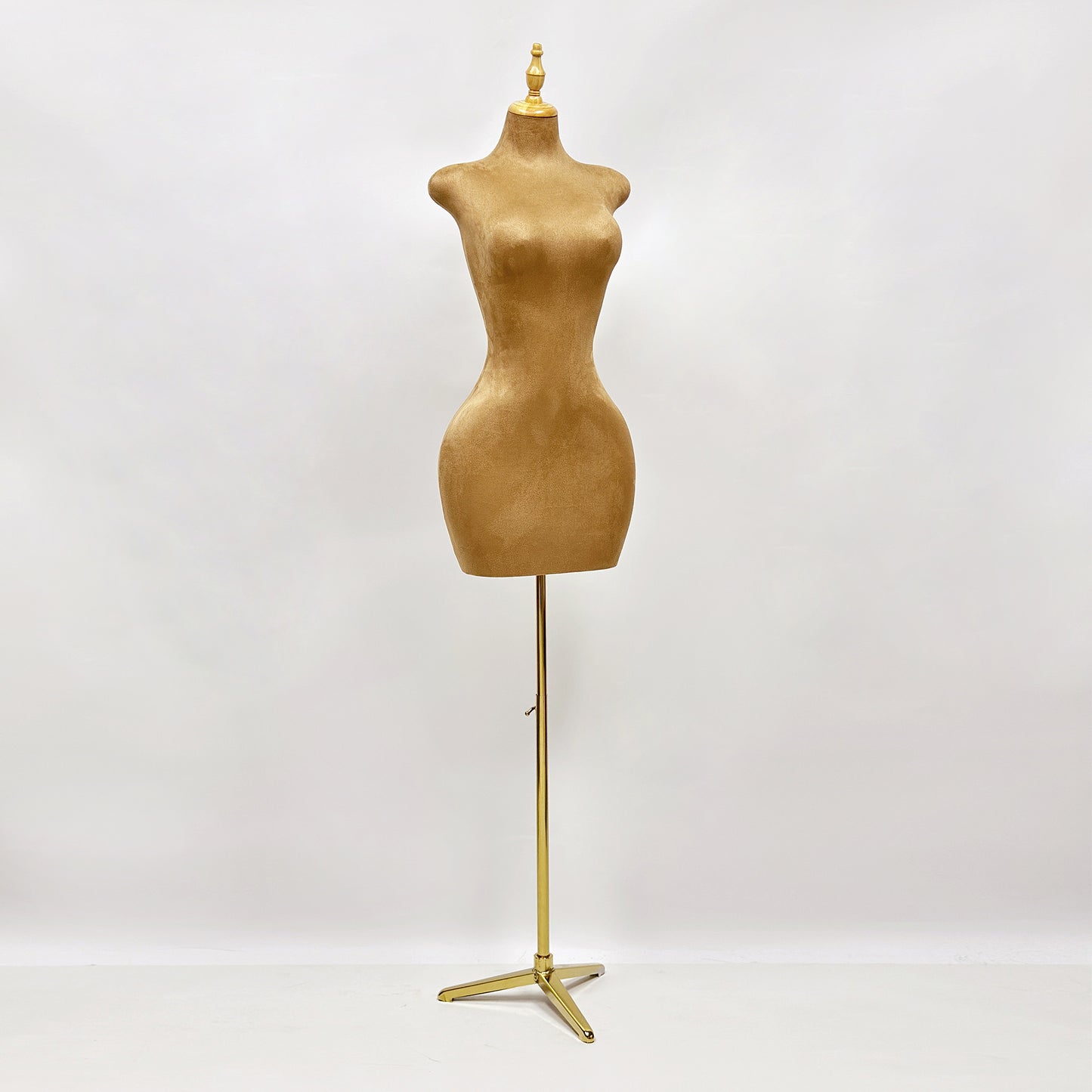 Tienda de ropa Jelimate, maniquí de torso femenino de tela de gamuza marrón, modelo de vestido de noche de mujer de cintura delgada y cadera grande, maniquí de torso para exhibición de vestido de novia