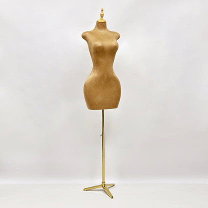 Tienda de ropa Jelimate, maniquí de torso femenino de tela de gamuza marrón, modelo de vestido de noche de mujer de cintura delgada y cadera grande, maniquí de torso para exhibición de vestido de novia