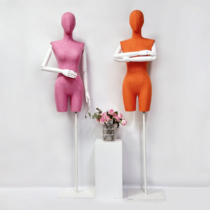 JELIMATE Female Half Body Mannequin,Women Dress Form Mannequin Adjustable,Clothing Store Display Mannequin Torso Model,Manikin Body Torso with White Wooden Arms