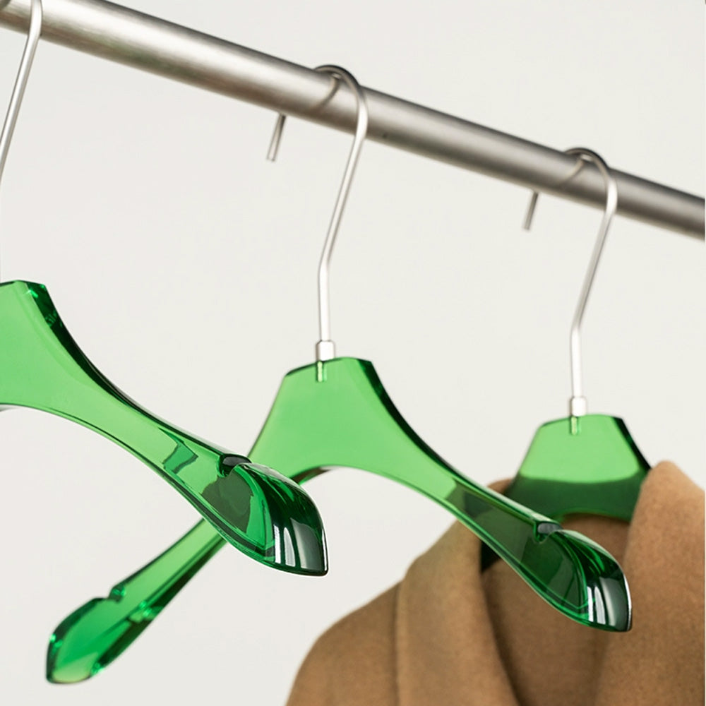 Jelimate Women Clothing Store Green Acrylic Hangers Household Transparent Clothing Hanger Non-Slip Clear Crystal Hanger Scarf Ring Hanger Clothes Pant Hanger