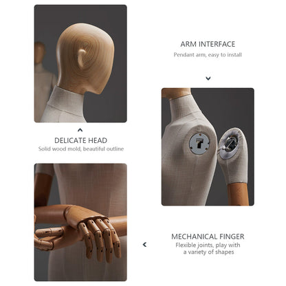 Jelimate Luxury Male Female Mannequin Torso With Wooden Head Arms,Linen Dress Form Clothing Display Model,Window Dress Form Wedding Dress Mannequin