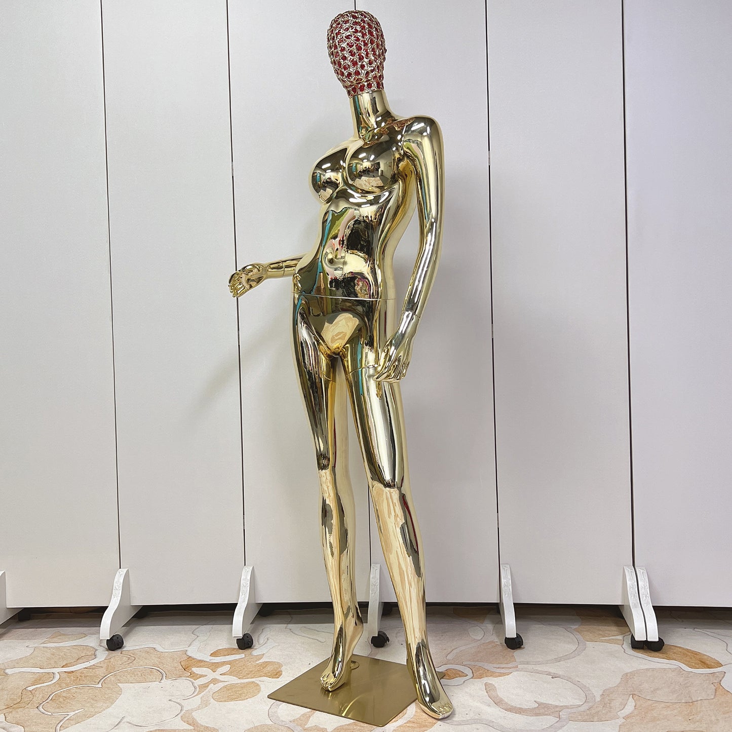 Jelimate Luxury Plated Gold Adult Female Mannequin Full Body Dress Form,Women Dress Form With Wire Mesh Head,Wedding Dress Mannequin Clothing Display Model