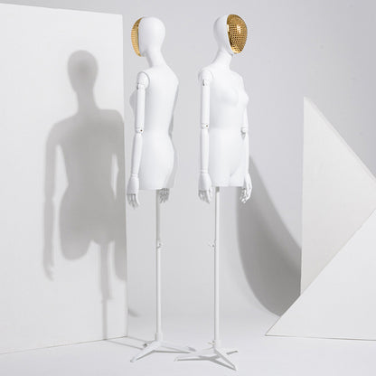 Jelimate Matte White Mannequin Torso Female Dress Form,Luxury Window Dress Form Model,Clothing Display Mannequin With Silver Wood Grain Gold Head