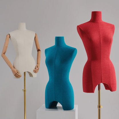 Maniquí de torso femenino sin cabeza Jelimate para exhibición de ropa, maniquí de torso de tela colorido con brazos de madera, maniquí de exhibición de ropa de lino