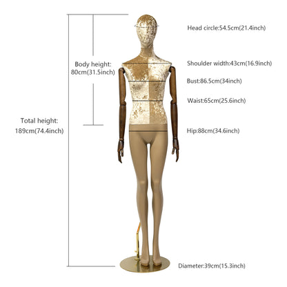 Jelimate Luxury Mannequin Full Body Dress Form,Clothing Shop Female Display Dress Form With Wooden Arms,Upper Body Fabric Wrapped Lower Body Painting Leg