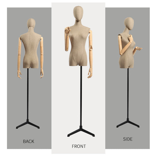 Jelimate Clothing Store Fashion Lady Display Dress Form Torso,Half Body Female Mannequin Torso Stand,Women Fabric Wrapped Mannequin Linen Dress Form