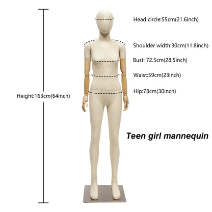 Jelimate Luxury Teen Boy Girl Mannequin Bamboo Linen Dress Form,Children Full Body Mannequin With Wooden Arms,Clothing Store Kid Dress Form Clothing Display Model