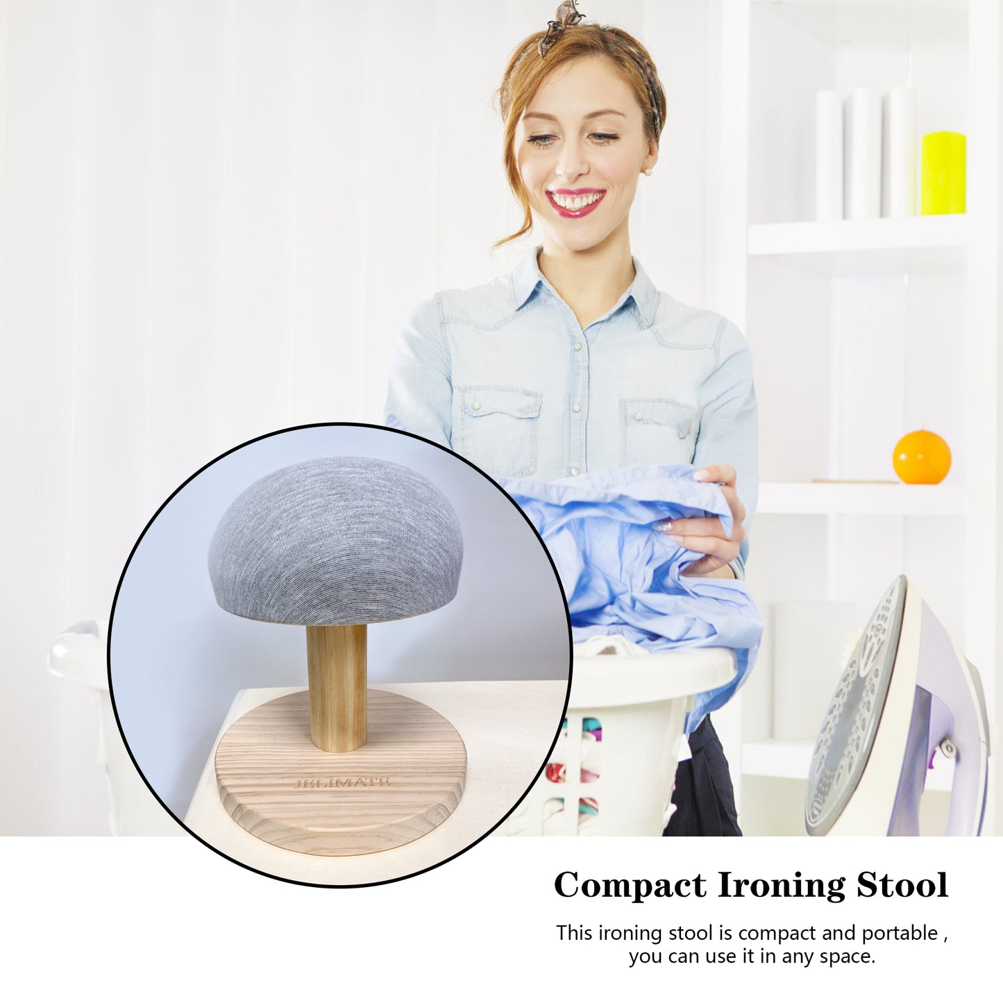 Jelimate Round Wooden Ironing Board Portable Tailor Pressing Board Miniature Sleeve Board Household Ironing Stool Tailoring Ham Multi-functional