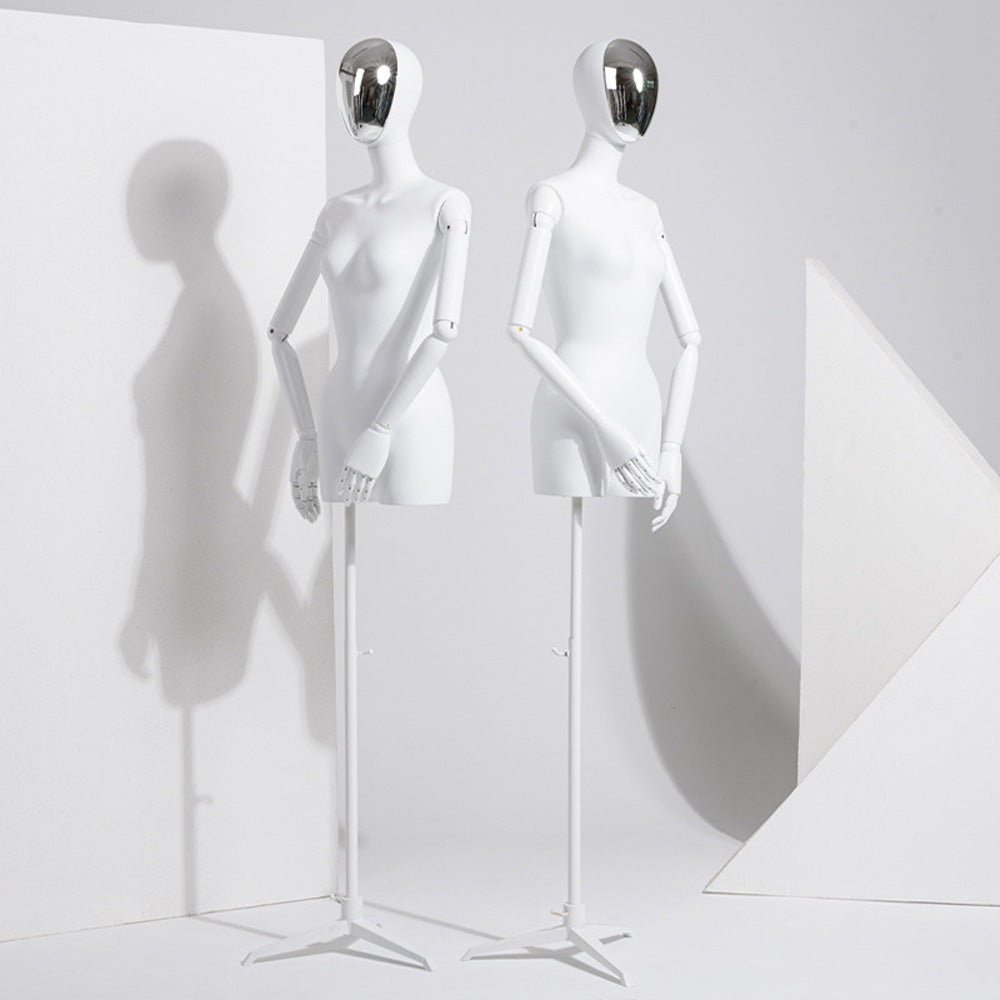Jelimate Matte White Mannequin Torso Female Dress Form,Luxury Window Dress Form Model,Clothing Display Mannequin With Silver Wood Grain Gold Head