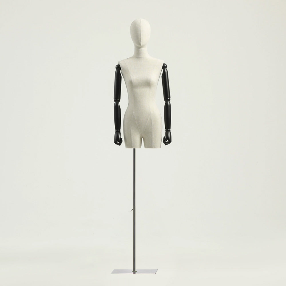 Jelimate Half Body Male Female Dress Form Torso,Natural Linen Fabric Covered Mannequin,Women Men Clothing Display Mannequin Torso With Wooden Arms