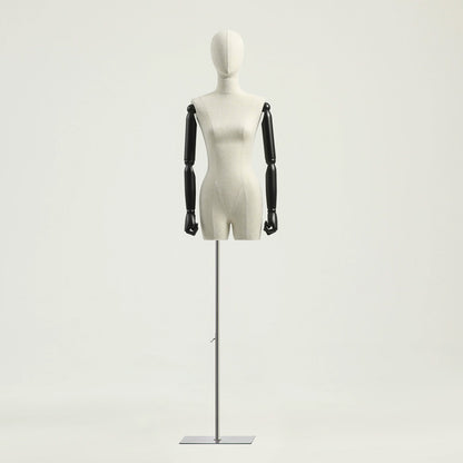 Jelimate Half Body Male Female Dress Form Torso,Natural Linen Fabric Covered Mannequin,Women Men Clothing Display Mannequin Torso With Wooden Arms