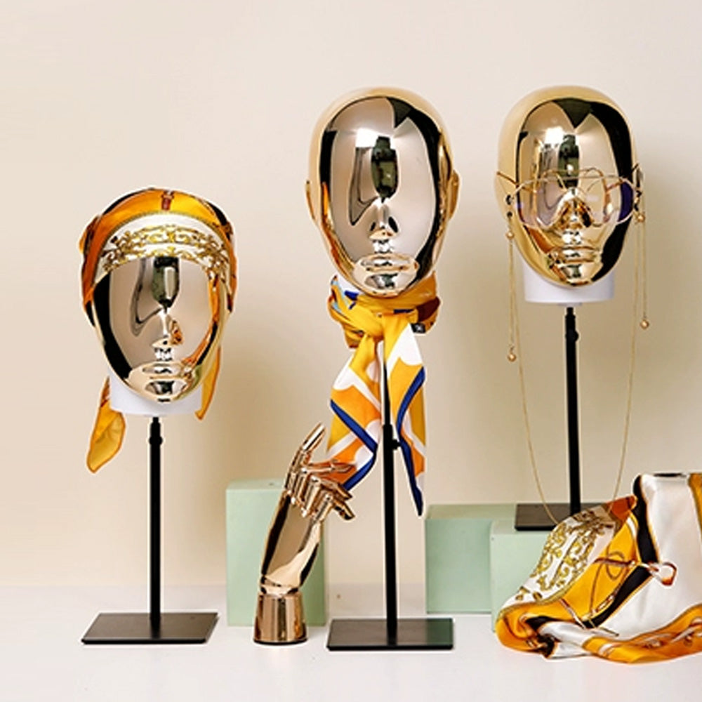 Jelimate Forma di testa di manichino in oro argento di lusso, supporto per manichino con testa di parrucca, manichino con testa manichino per vetrina