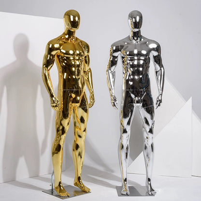 Jelimate Luxury Plated Silver Gold Male Full Body Mannequin,Window Display Chrome Golden Men Dress Form Model,Men Suit Clothing Display Dress Form Props