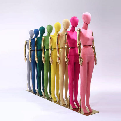 Jelimate Clothing Store Female Mannequin Full Body Dress Form,Wedding Dress Clothing Display Mannequin Torso,Colorful Velvet Dress Form Manikin Head Gold Hand