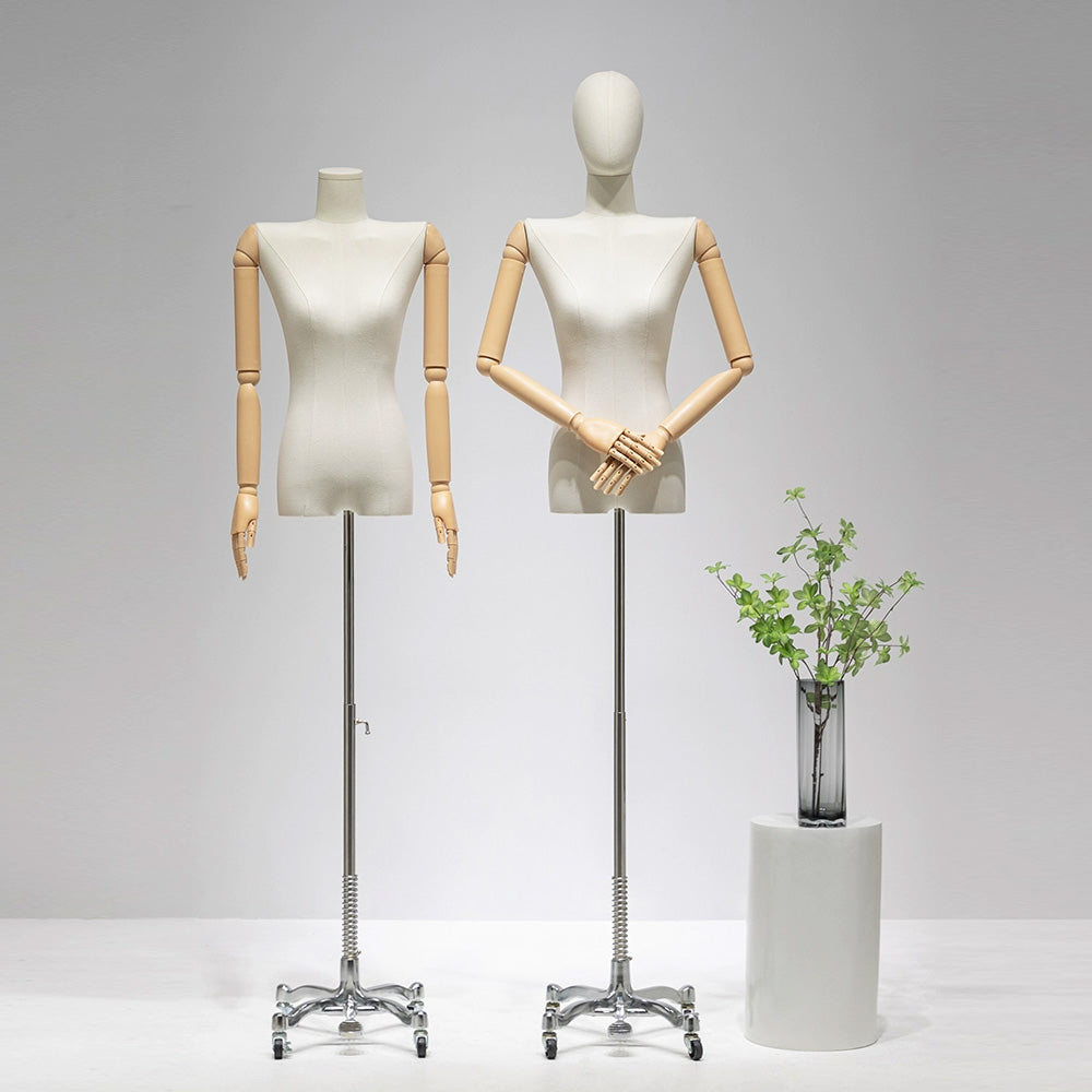 Jelimate Clothing Shop Female Display Mannequin Torso With Wheeled Base,Beige Dress Form Wide Shoulder Model,Window Display Women Dress Form Torso