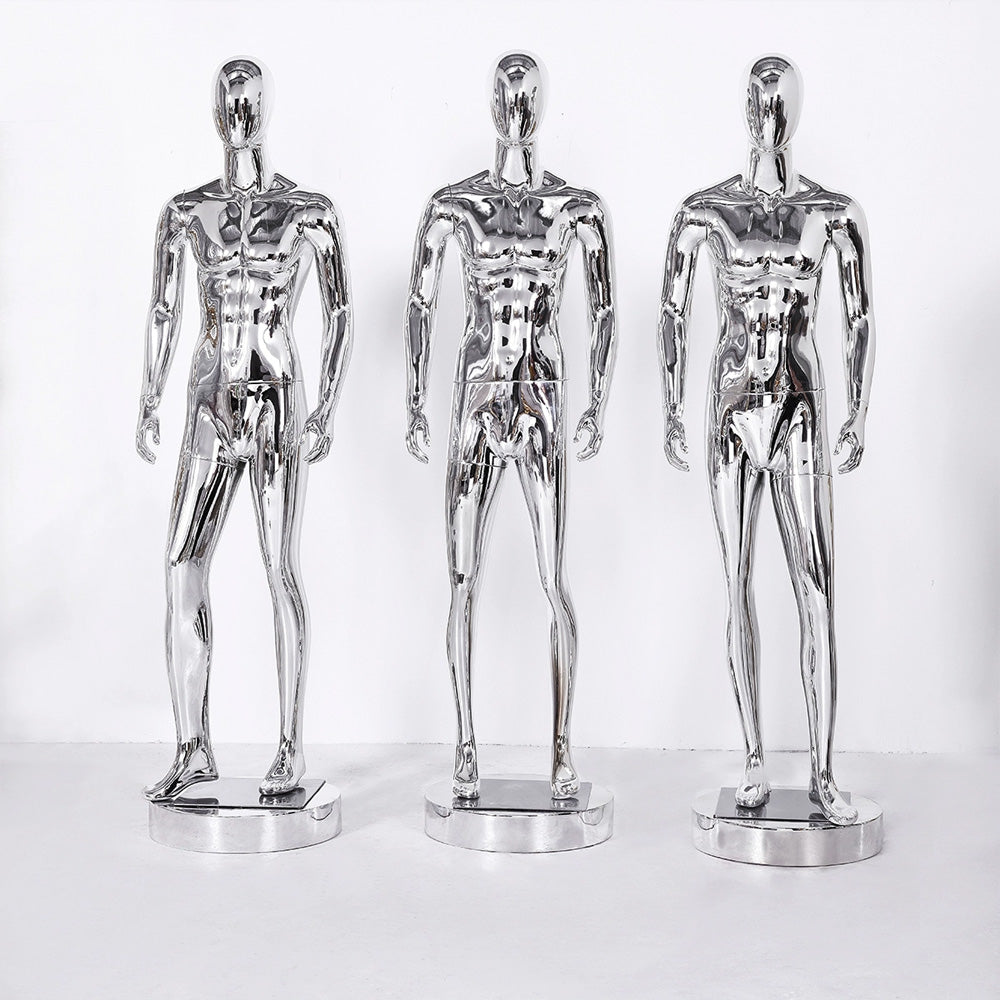 Jelimate High Quality Mirror Silver Male Mannequin Full Body,Boutique Men Dress Form for Window Display,Clothing Display Mannequin Torso Chrome Dummy