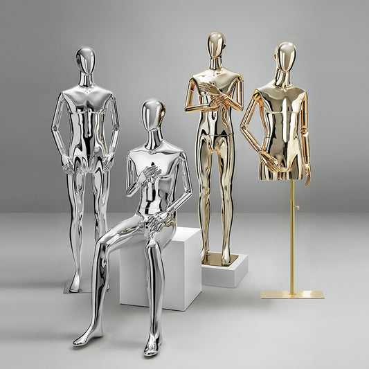 Jelimate Luxury Mirror Silver Gold Male Mannequin Full Body Dress Form,Window Display Men Mannequin Torso Stand,Clothing Dress Form Mannequin Body Form