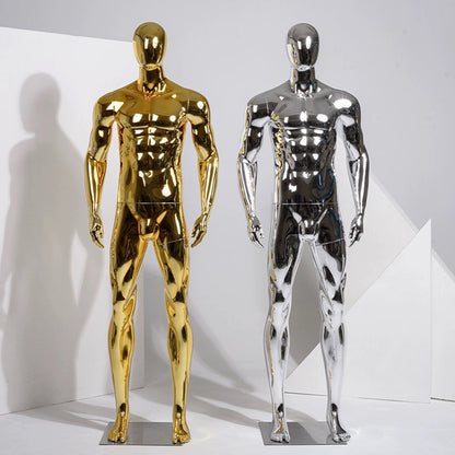 Jelimate Luxury Plated Silver Gold Male Full Body Mannequin,Window Display Chrome Golden Men Dress Form Model,Men Suit Clothing Display Dress Form Props