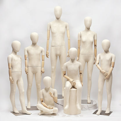 Jelimate Standing Sitting Pose Kid Full Body Mannequin,Grey Linen Fabric Teenage Male Display Model Full Body Dress Form,Kid Body Mannequin Clothing Display Dress Form