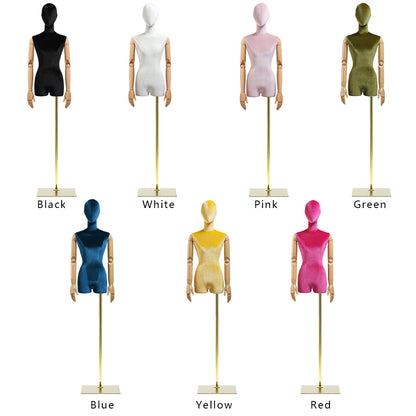 Jelimate Clothing Store Female Dress Form Torso Model Women Mannequin Upper Body Colorful Velvet Dress Form Clothing Display Mannequin With Wooden Arms